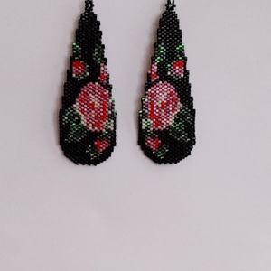 - Beaded rose earrings